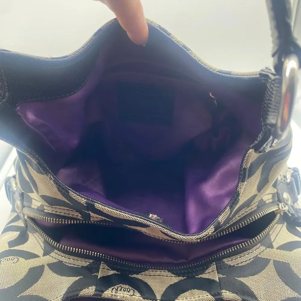 Coach Gray Black Madison Op Art Maggie Shoulder Bag Y2K Jacquard Leather Retro
